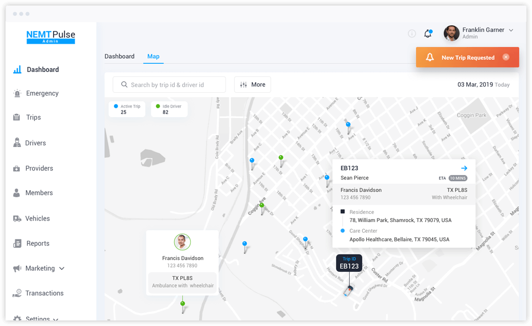 NEMT pulse Admin Panel screens by NEMT pulse